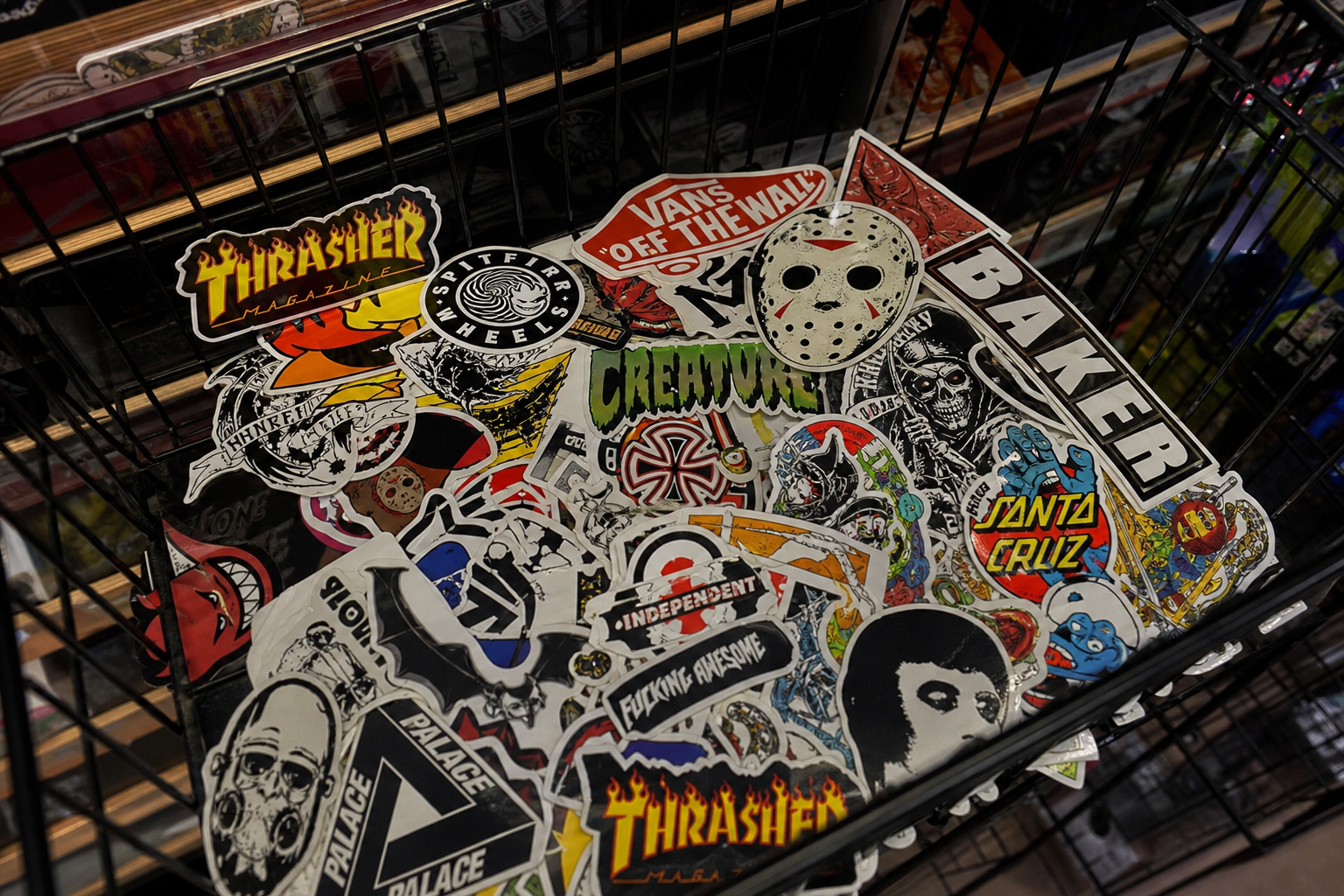 Sticker basket by the till